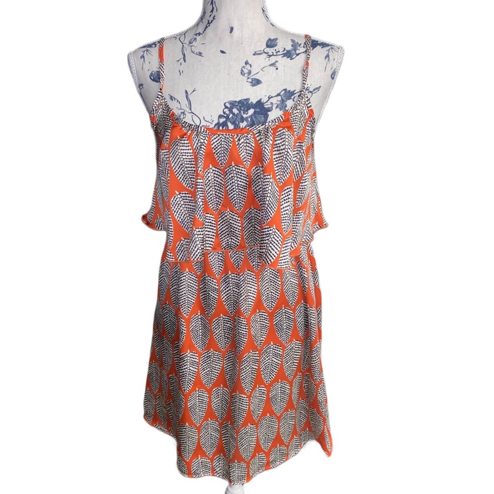 Red Spaghetti Strap Mini Dress – Black & White Leaf Print – Size Small